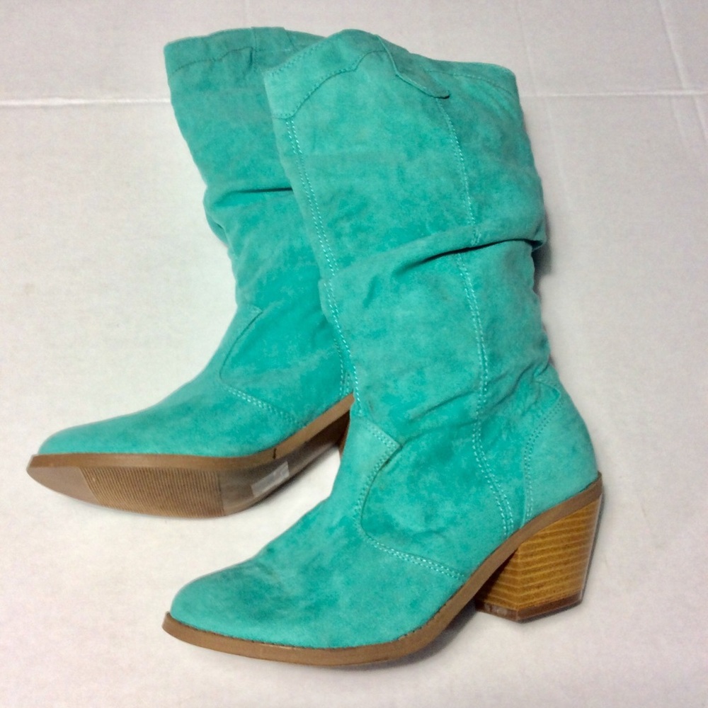 Charlotte Russe aqua colored western style boots